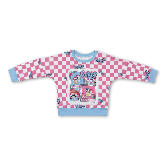 Pink plaid dog Christmas hat baby girls shirt