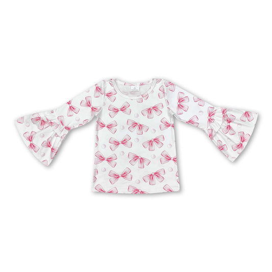 Long sleeves pink bow ruffle baby girls shirt