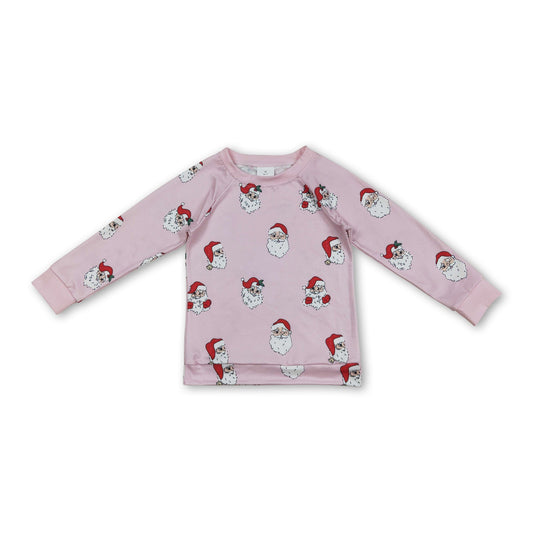 Pink long sleeves santa kids girls Christmas shirt