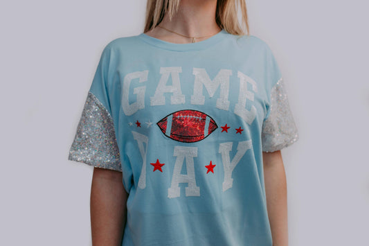 Sequins Embroidery Game Day Tee – Icy Blue
