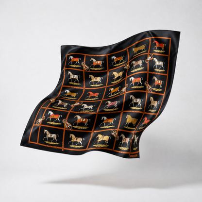 Petits Chevaux Noir Vintage Silk Scarf Pillows 20"