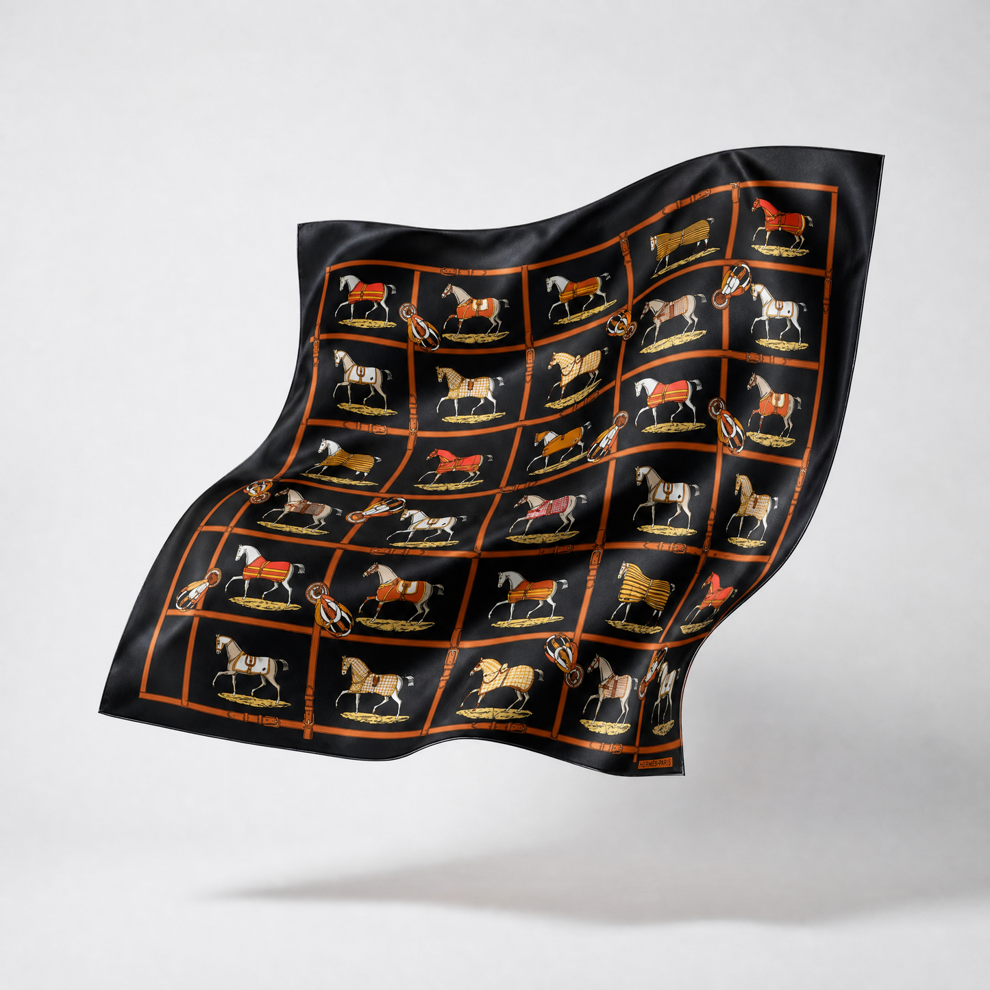 Petites Chevaux Noir Vintage Scarf Crossbody Bag