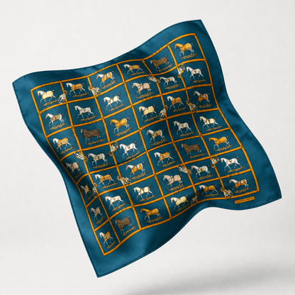 Petites Chevaux Teal Vintage Silk Scarf Drawstring Crossbody Bag