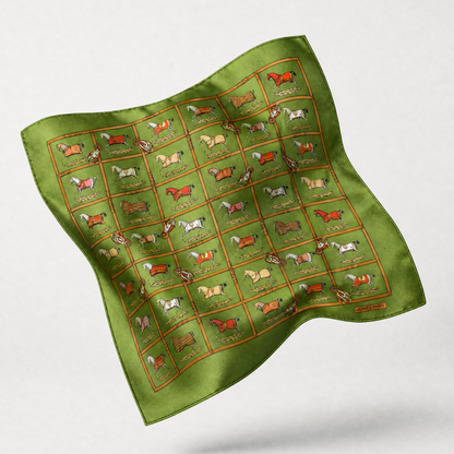 Petites Chevaux Green Tartan Vintage Silk Scarf Pillows