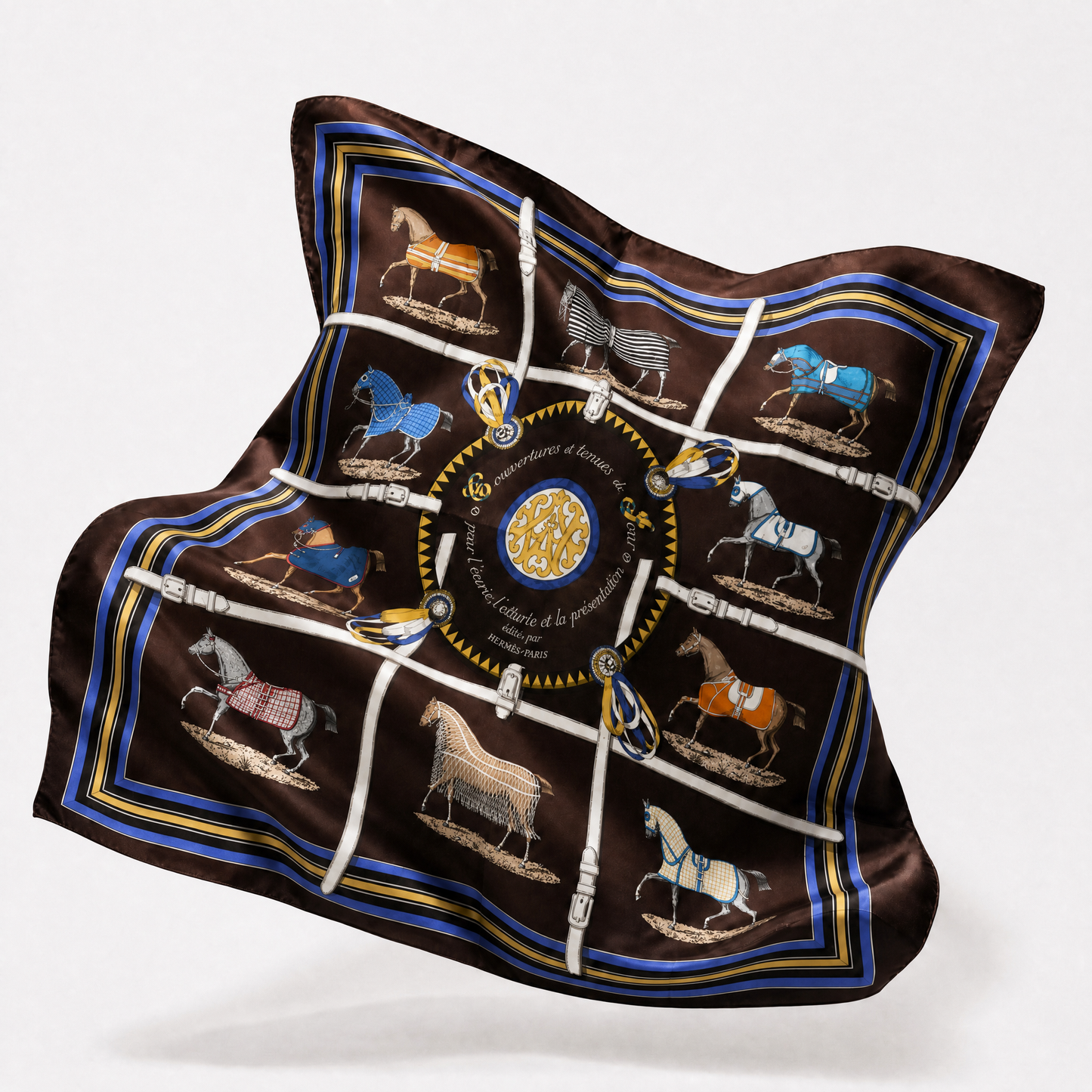 Couvertures et Tenues du Jour Brown Vintage Silk Scarf Beauty Bag