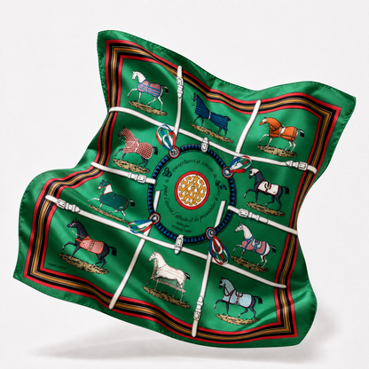 Couvertures et Tenues du Jour Green Vintage Silk Scarf Lumbar Pillow 35"