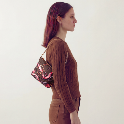 Horsebit Brown Vintage Silk Scarf Crossbody Bag