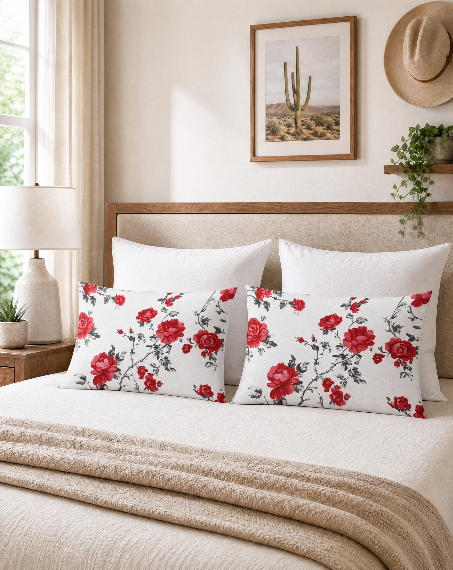 Baha Ranch Red Floral Pillowcase Made in America