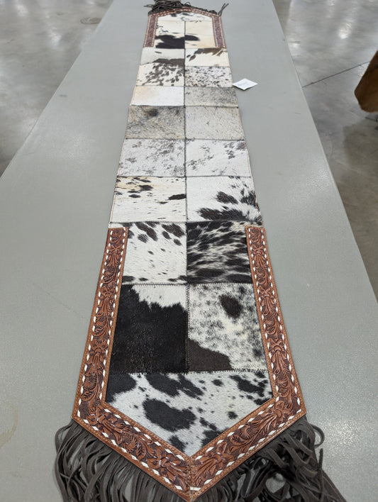 Genuine Cowhide Table Runner with Buckstitch Leather Detail