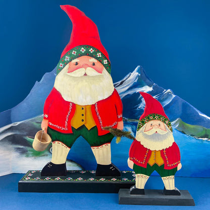 Two Large Hand-Painted on Wood German Santas or Elves. Rare Belsnickles in Traditional Folk  Dress. Nordic Christmas Decor. Home Retail Display.