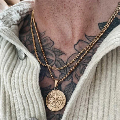 Gold Compass Necklaces,Vintage Viking North Star Anchor Medal