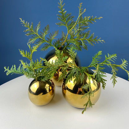 Gold Ceramic Globe Vases. Set of 3 Christmas Ornament Like Flower Vases. Seasonal or Everyday Table Decor. Florist or Interior Design Ideas