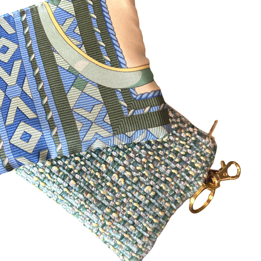 Fringe Harness Vintage Silk Scarf Coffee Run Keychain Bag