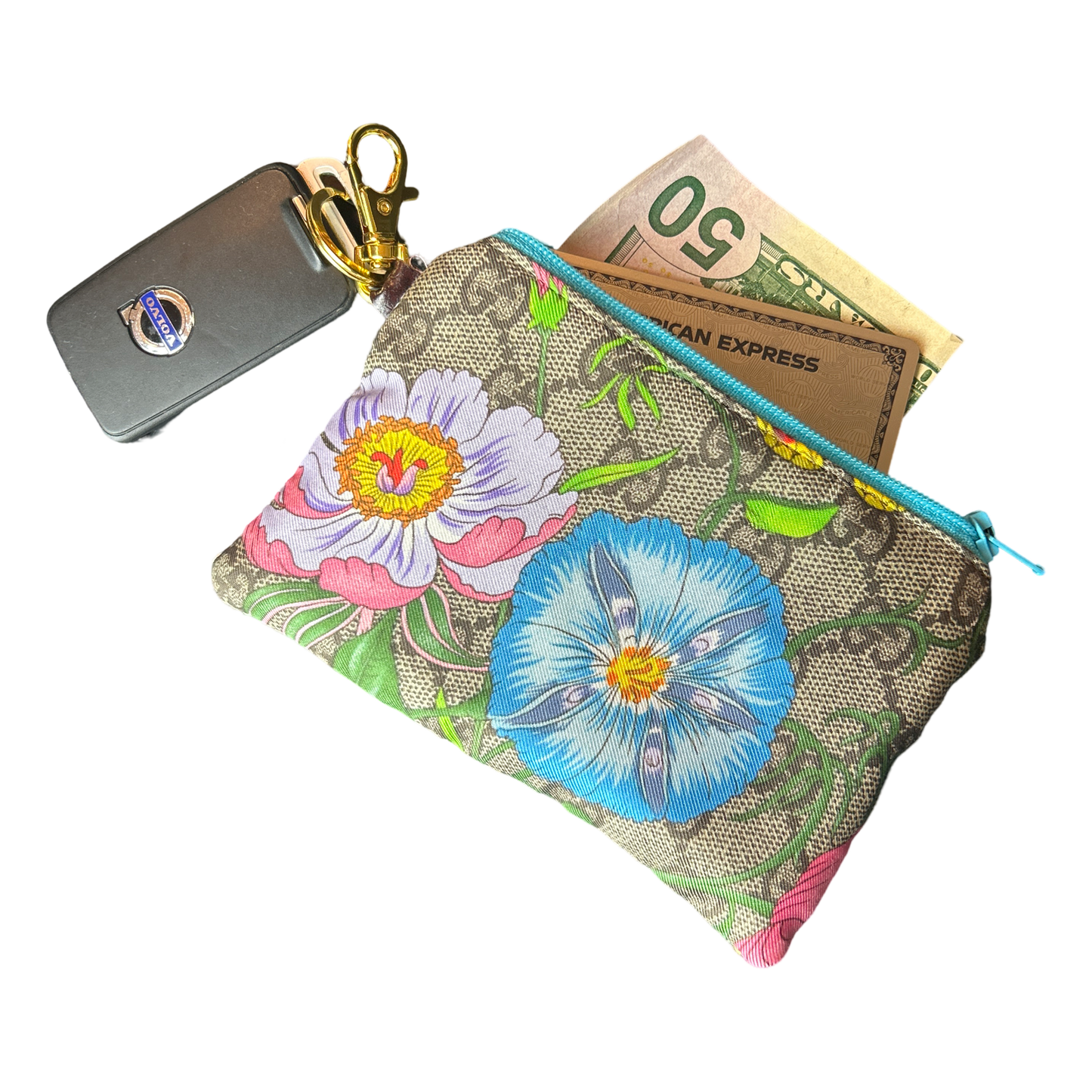 GG Logo Flora Vintage Silk Scarf Coffee Run Keychain Bag