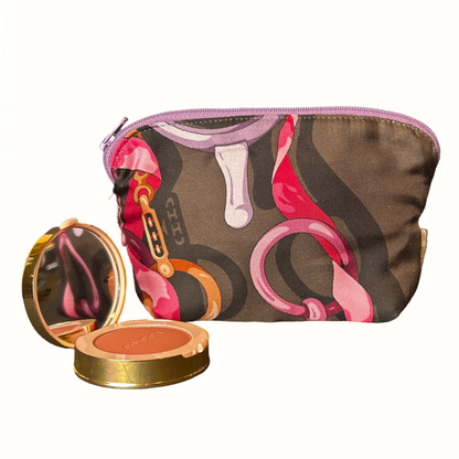Horsebit Brown Vintage Silk Scarf Beauty Bag