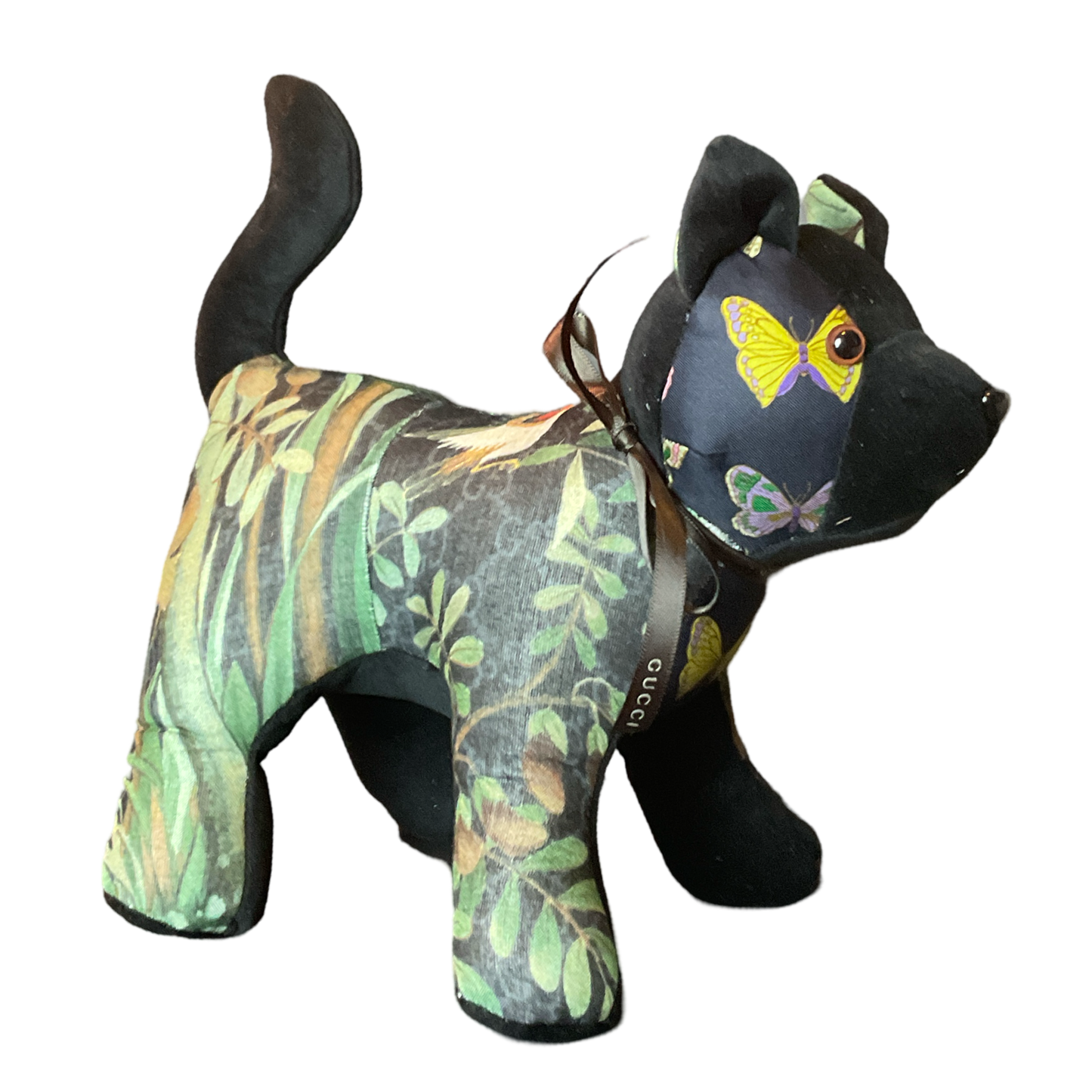 GG Logo Chinoiserie Noir Vintage Silk Scarf Charming Kitten
