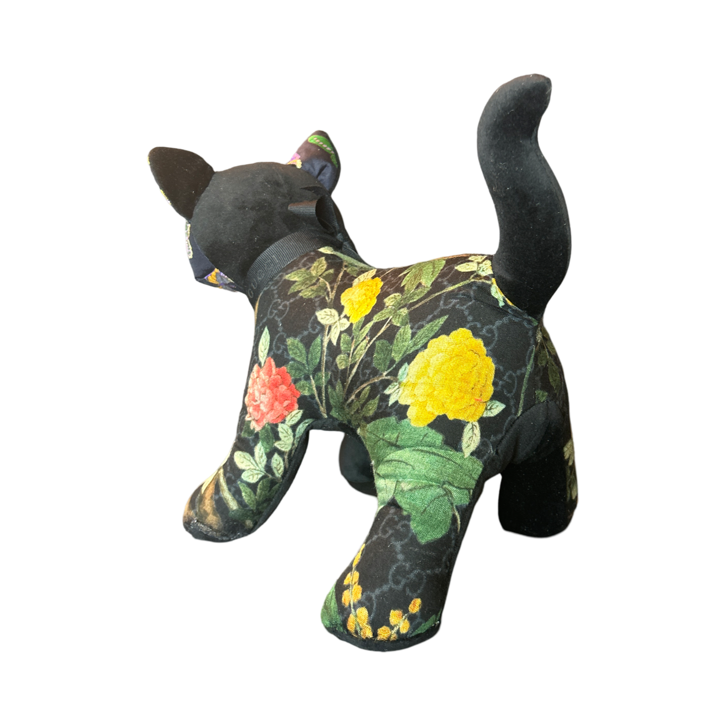 GG Logo Chinoiserie Noir Vintage Silk Scarf Charming Kitten