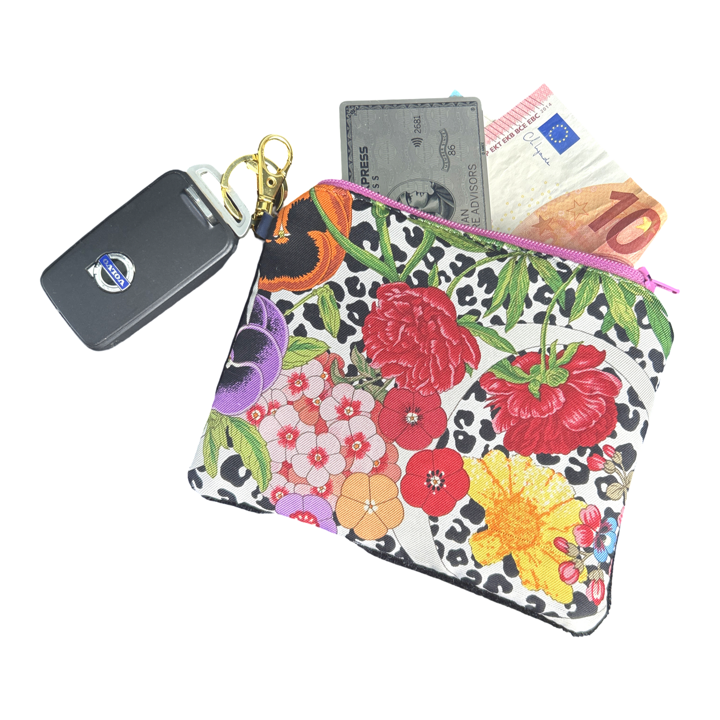 Floral Leopard Vintage Silk Scarf Coffee Run Keychain Bag