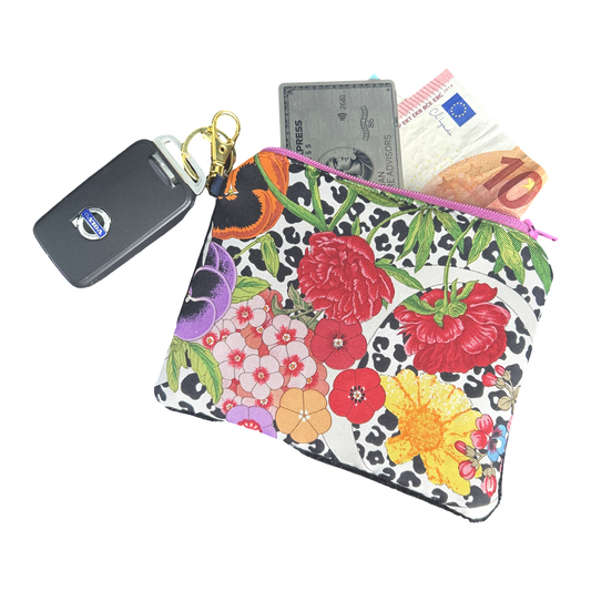 Floral Leopard Vintage Silk Scarf Coffee Run Keychain Bag