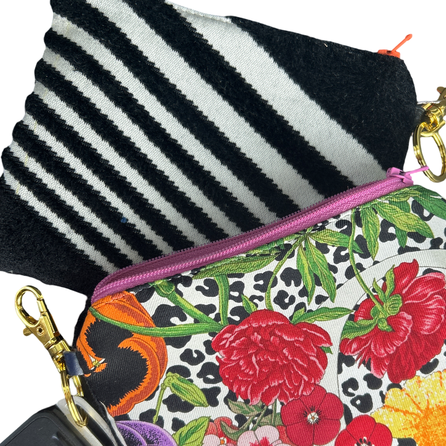 Floral Leopard Vintage Silk Scarf Coffee Run Keychain Bag