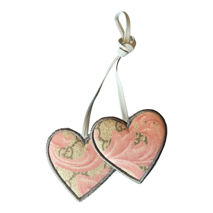 GG Logo Arabesque Pink Scarf Double Heart Bag Charm