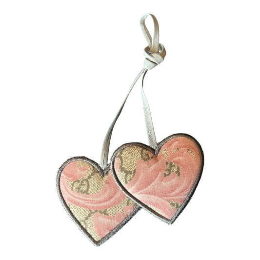 GG Logo Arabesque Pink Scarf Double Heart Bag Charm