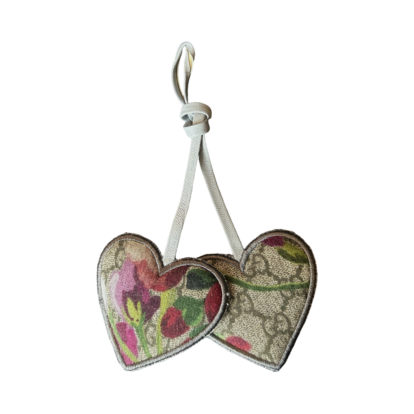 GG Logo Blooms Pink Scarf Double Heart Bag Charm