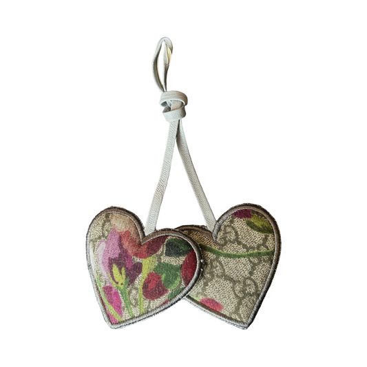 GG Logo Blooms Pink Scarf Double Heart Bag Charm