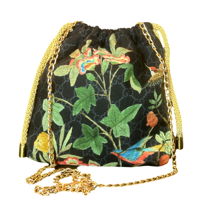 GG Logo Chinoiserie Noir Vintage Scarf Drawstring Crossbody Bag
