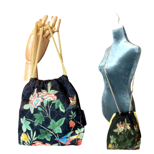 GG Logo Chinoiserie Noir Vintage Scarf Drawstring Crossbody Bag