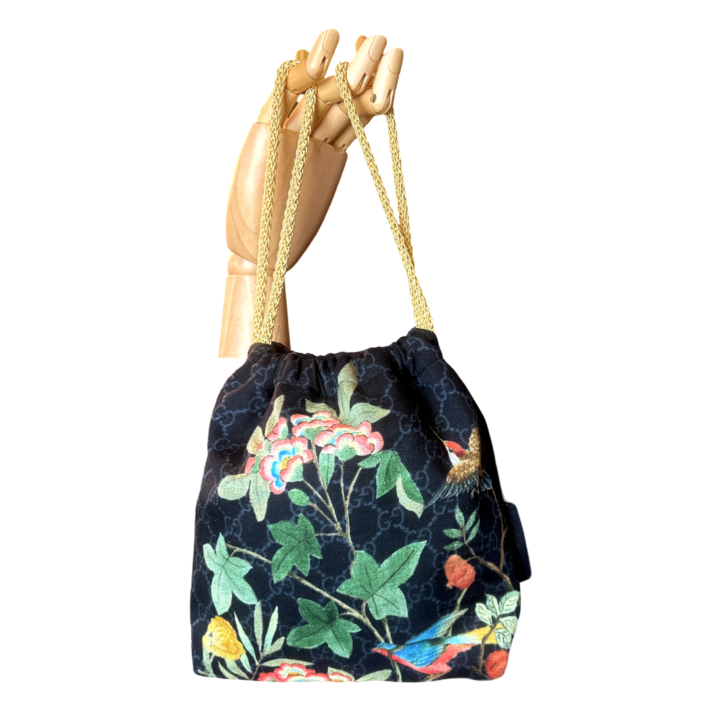 GG Logo Chinoiserie Noir Vintage Scarf Drawstring Crossbody Bag