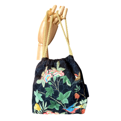 GG Logo Chinoiserie Noir Vintage Scarf Drawstring Crossbody Bag