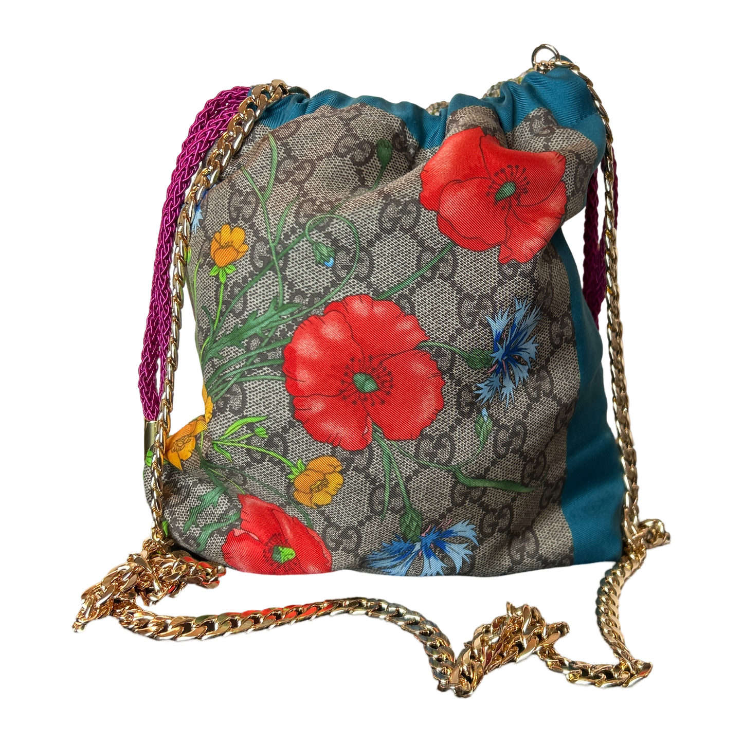 GG Logo Flora Vintage Scarf Drawstring Crossbody Bag