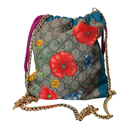 GG Logo Flora Vintage Scarf Drawstring Crossbody Bag