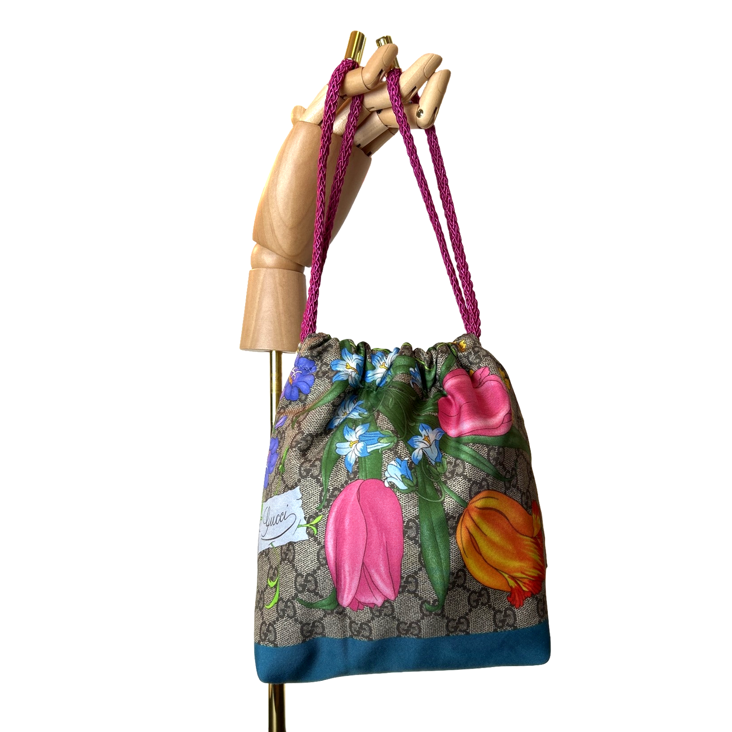GG Logo Flora Vintage Scarf Drawstring Crossbody Bag