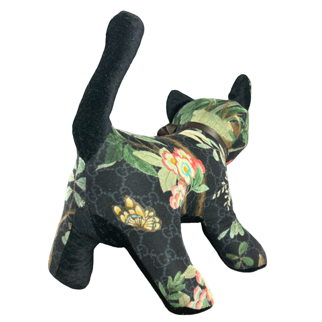 GG Logo Chinoiserie Noir Vintage Silk Scarf Charming Kitten