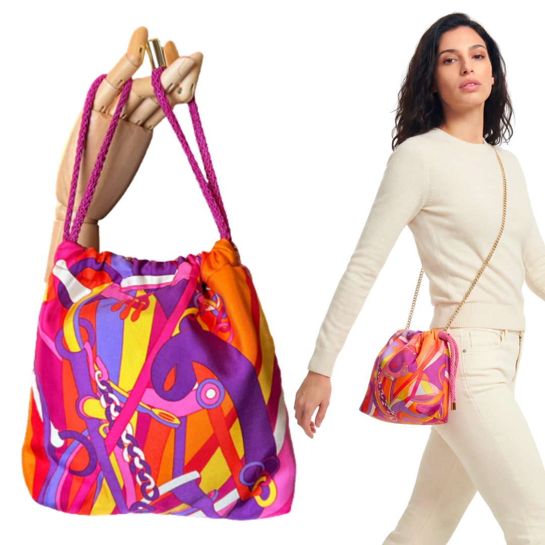 Pop Art Equestrian Vintage Scarf Drawstring Crossbody Bag
