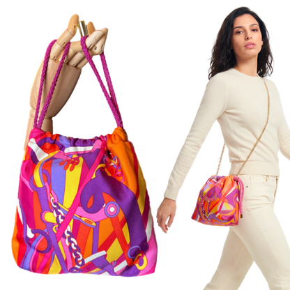 Pop Art Equestrian Vintage Scarf Drawstring Crossbody Bag