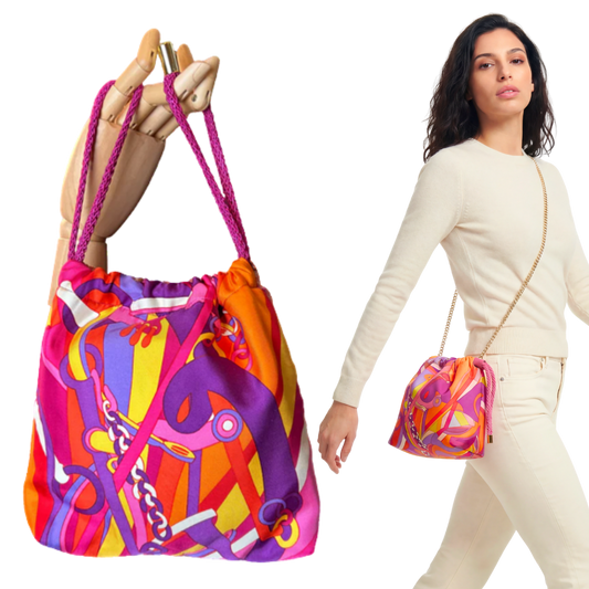Pop Art Equestrian Vintage Scarf Drawstring Crossbody Bag