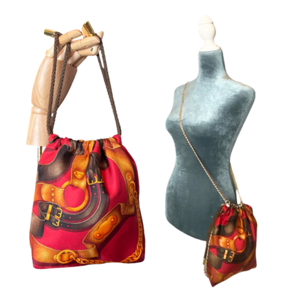 Red Harness Vintage Scarf Drawstring Crossbody Bag