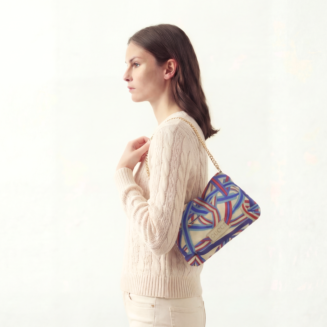 Ribbons Vintage Silk Scarf Crossbody Bag