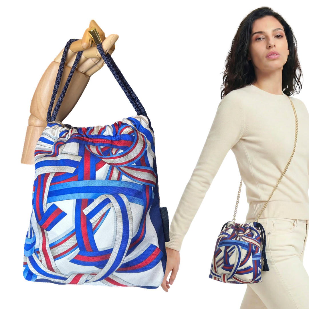 Ribbons Vintage Scarf Drawstring Crossbody Bag