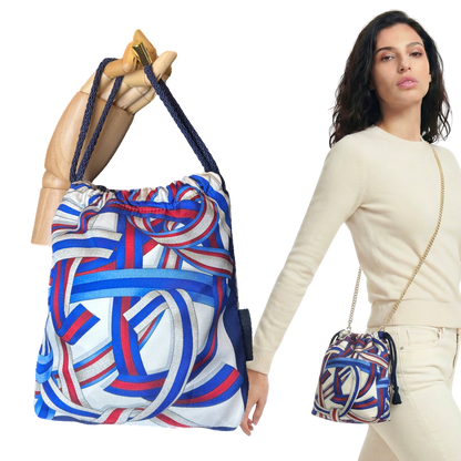 Ribbons Vintage Scarf Drawstring Crossbody Bag