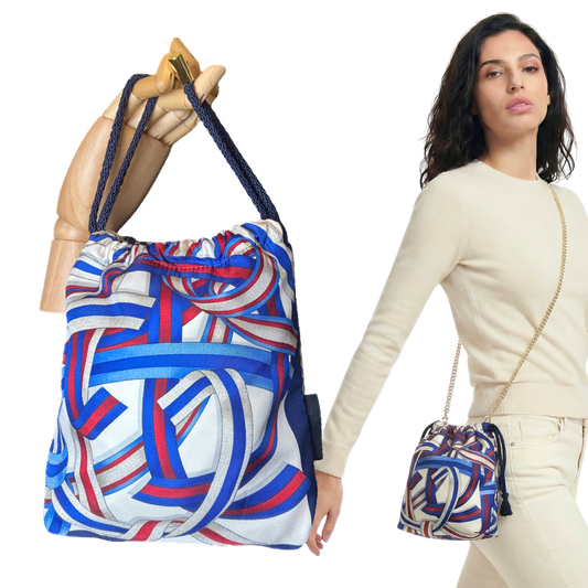 Ribbons Vintage Scarf Drawstring Crossbody Bag