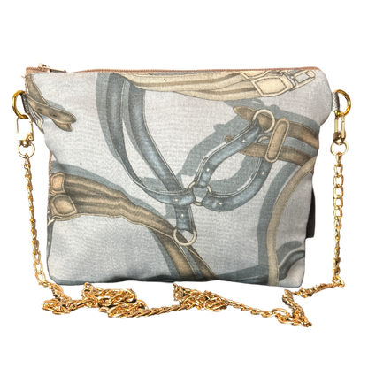 Equestrian Gray Vintage Silk Scarf Crossbody Bag