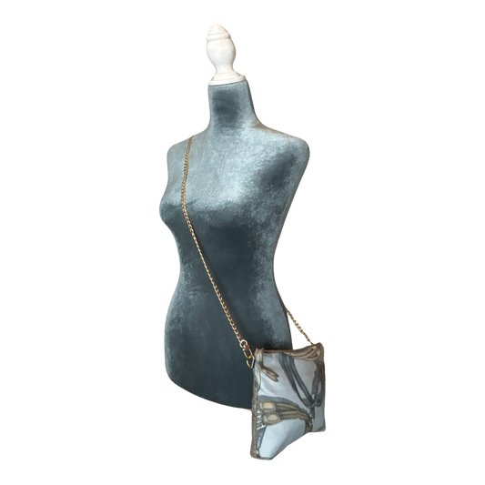Equestrian Gray Vintage Silk Scarf Crossbody Bag