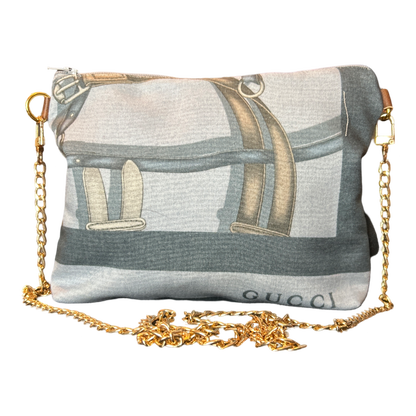 Equestrian Gray Vintage Silk Scarf Crossbody Bag