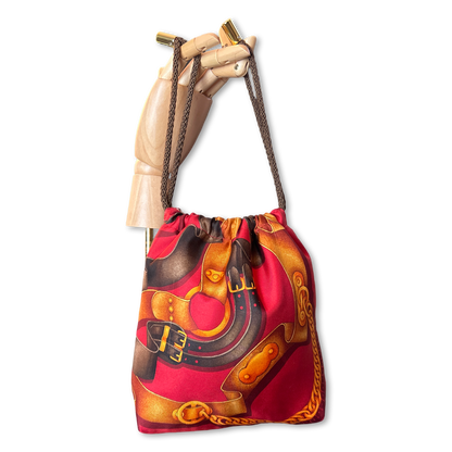 Red Harness Vintage Scarf Drawstring Crossbody Bag