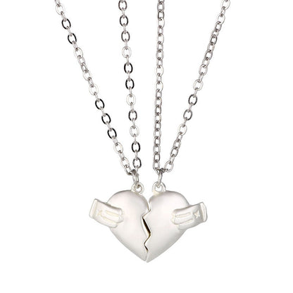 2Pcs Lovers Matching Heart Pendant Couple Magnetic Heart Pendant Necklace Couple Jewelry