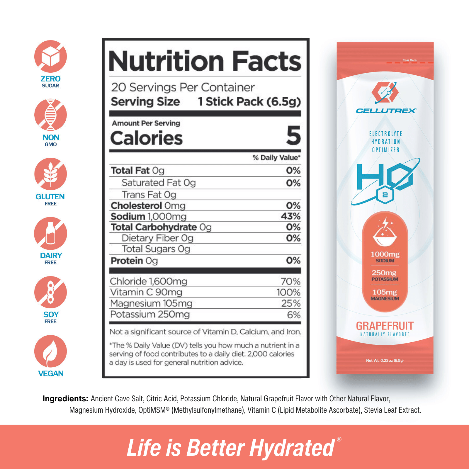 H2O ELECTROLYTES™ - Grapefruit | Zero Sugar Electrolyte Powder-1
